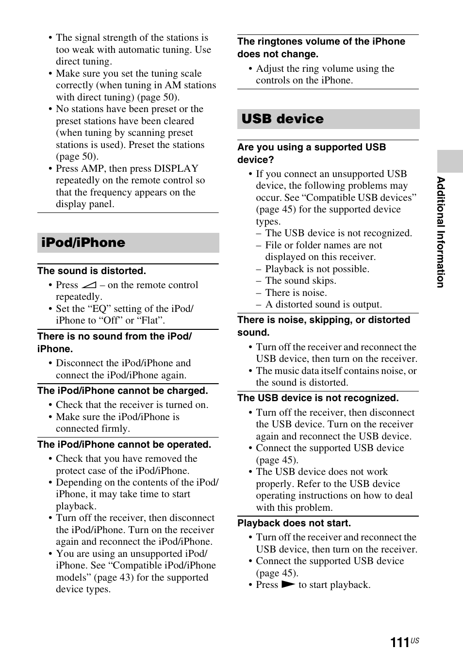 Ipod/iphone usb device | Sony STR-DN840 User Manual | Page 111 / 128