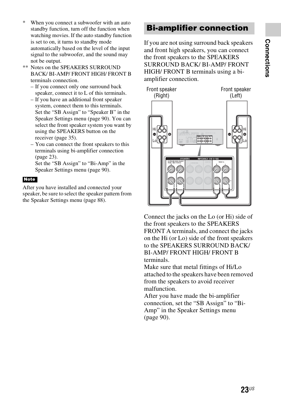 Bi-amplifier connection | Sony STR-DN840 User Manual | Page 23 / 128