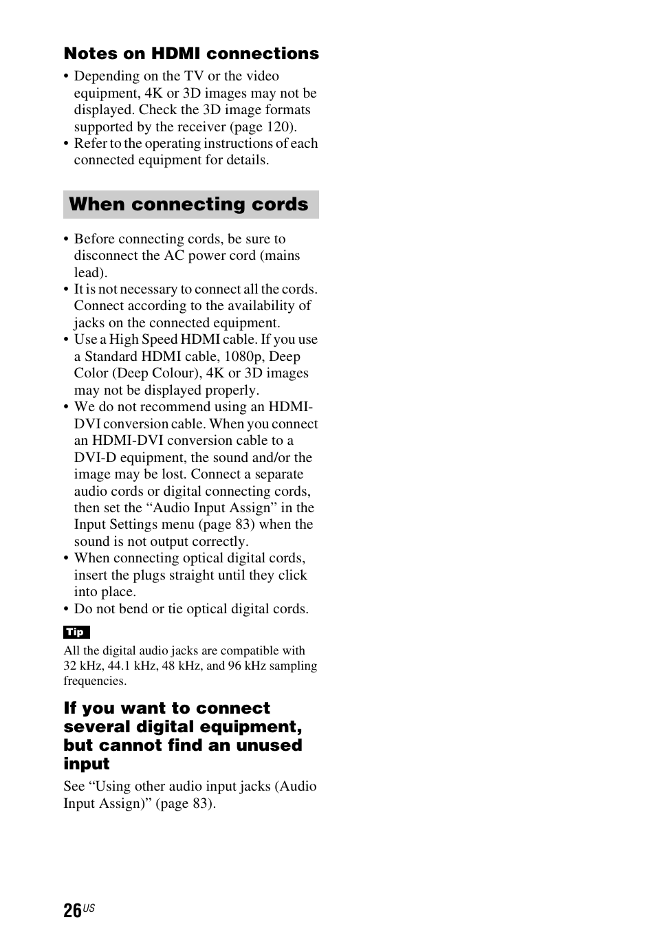 When connecting cords | Sony STR-DN840 User Manual | Page 26 / 128