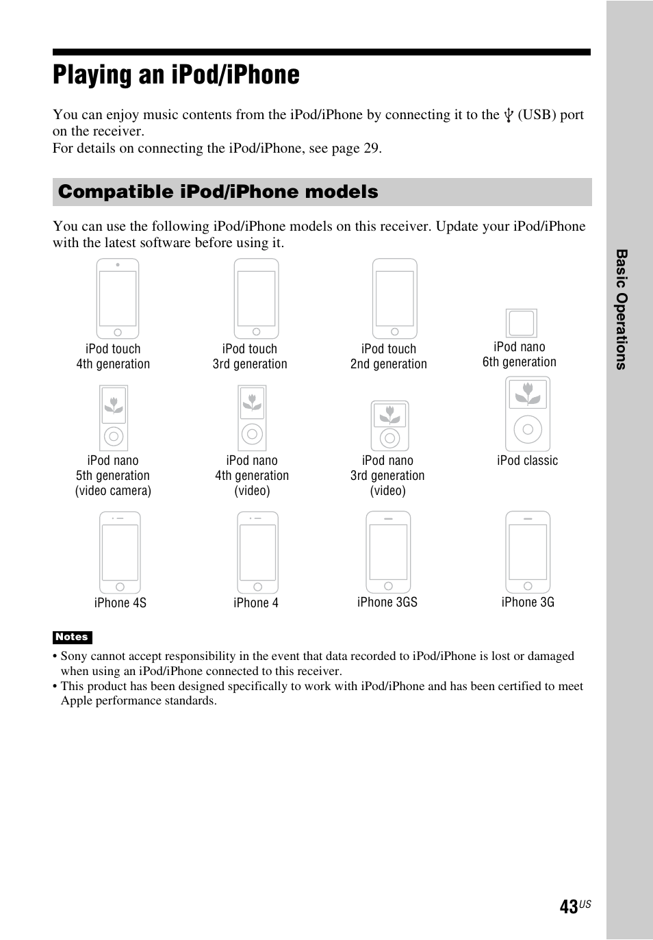 Playing an ipod/iphone, Compatible ipod/iphone models | Sony STR-DN840 User Manual | Page 43 / 128