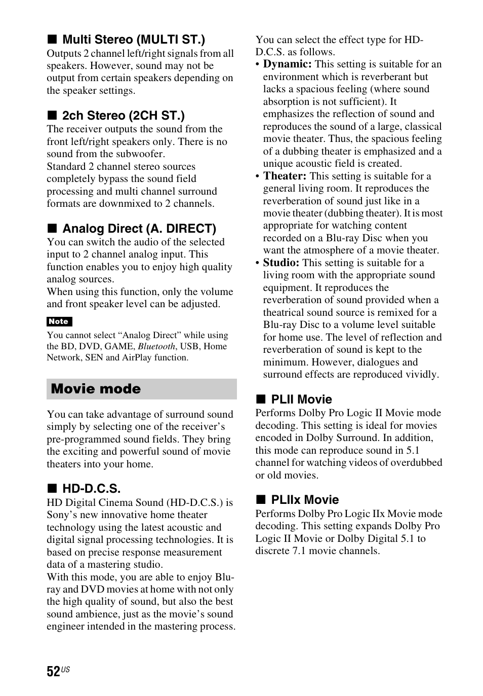 Movie mode | Sony STR-DN840 User Manual | Page 52 / 128