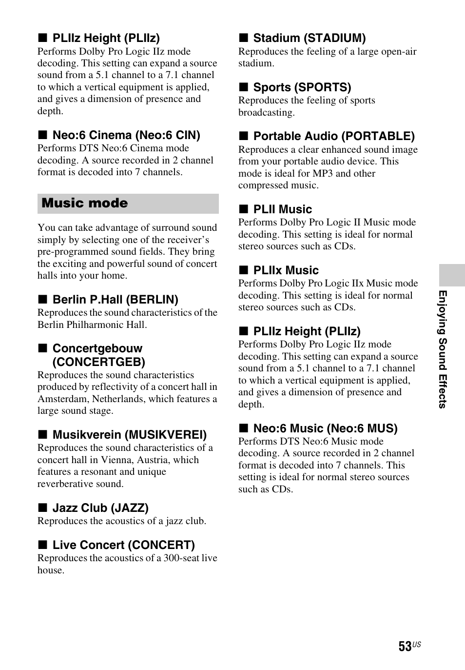 Music mode | Sony STR-DN840 User Manual | Page 53 / 128