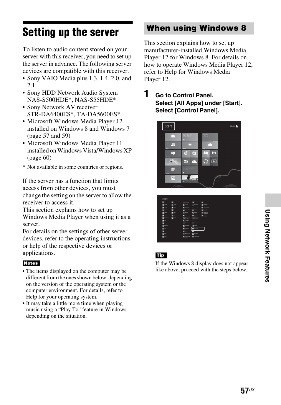 Setting up the server, When using windows 8 | Sony STR-DN840 User Manual | Page 57 / 128