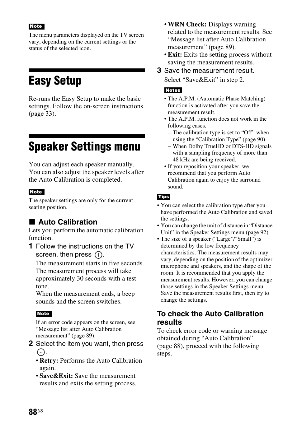 Easy setup, Speaker settings menu, Easy setup speaker settings menu | X auto calibration | Sony STR-DN840 User Manual | Page 88 / 128