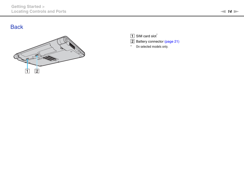 Back | Sony VGNZ890H User Manual | Page 14 / 202