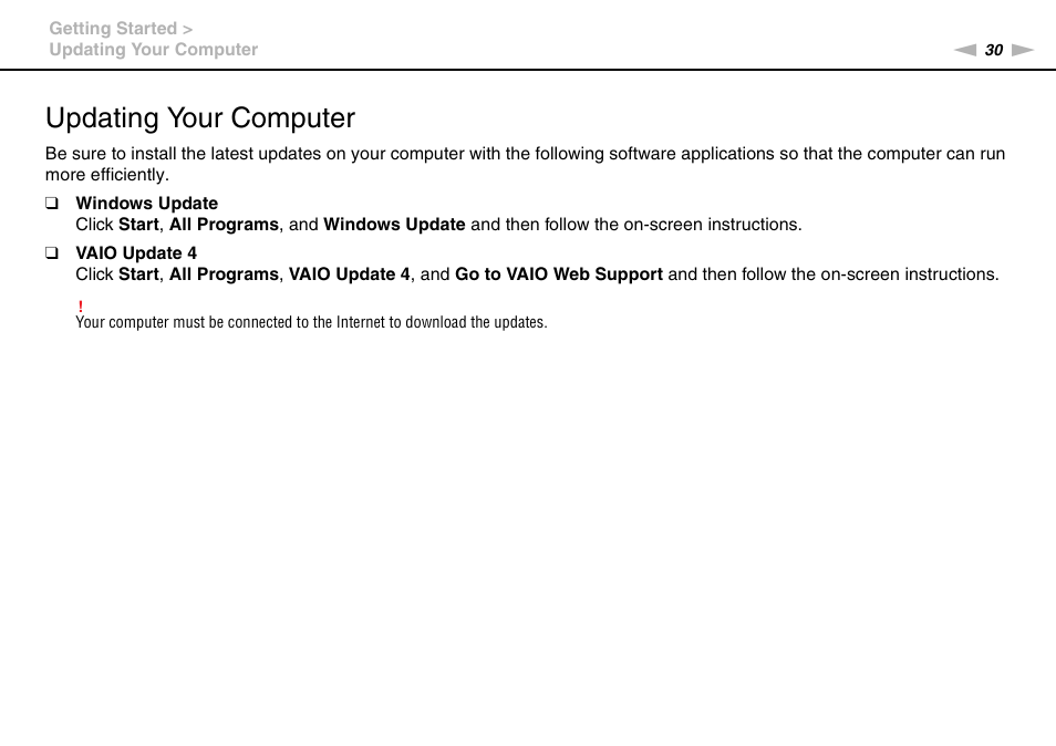 Updating your computer | Sony VGNZ890H User Manual | Page 30 / 202