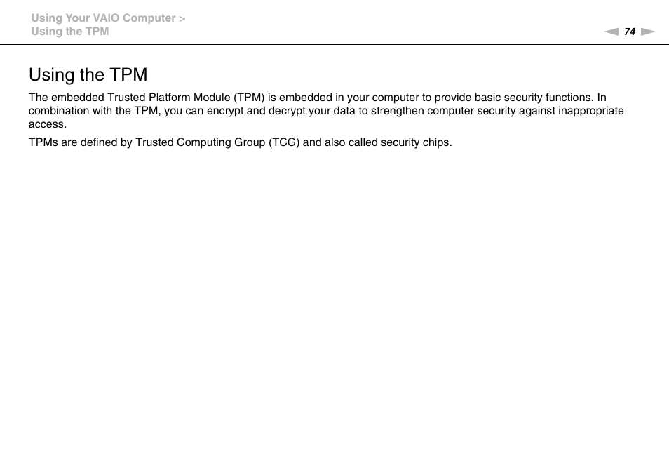 Using the tpm | Sony VGNZ890H User Manual | Page 74 / 202