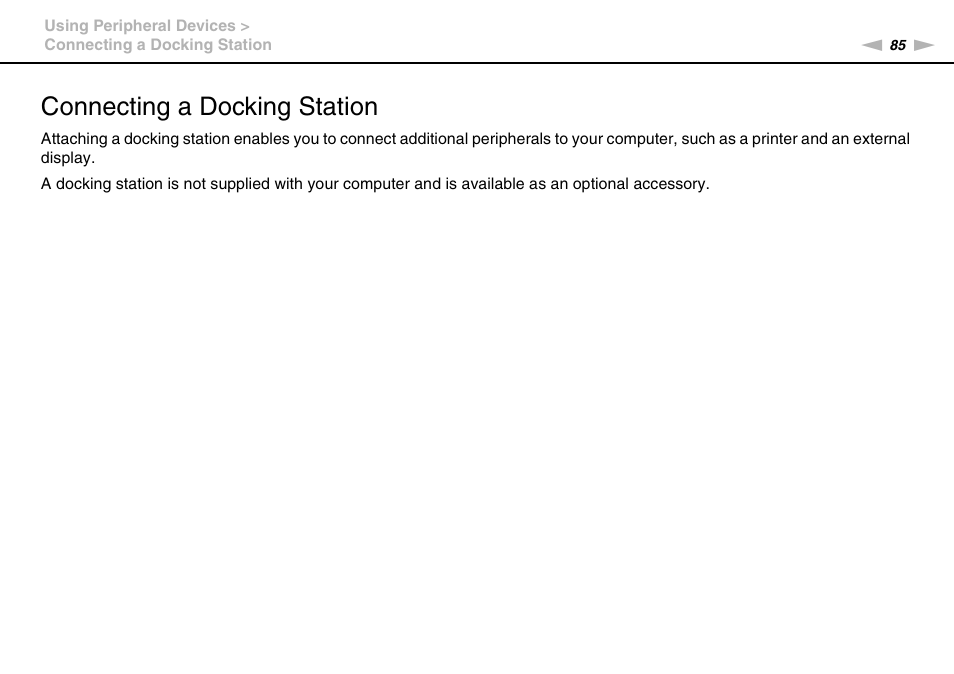 Connecting a docking station | Sony VGNZ890H User Manual | Page 85 / 202