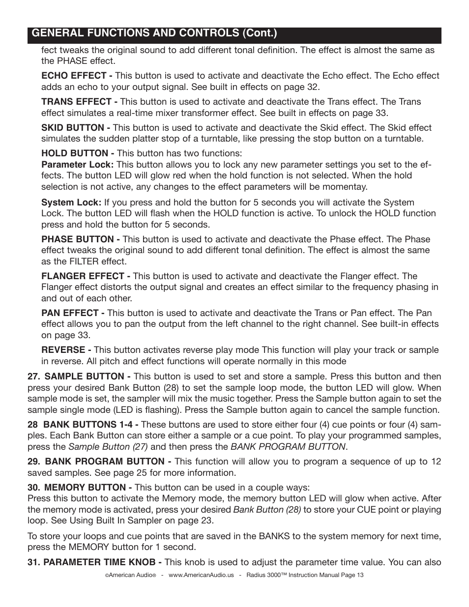 General functions and controls (cont.) | American Audio Radius 3000 User Manual | Page 13 / 44