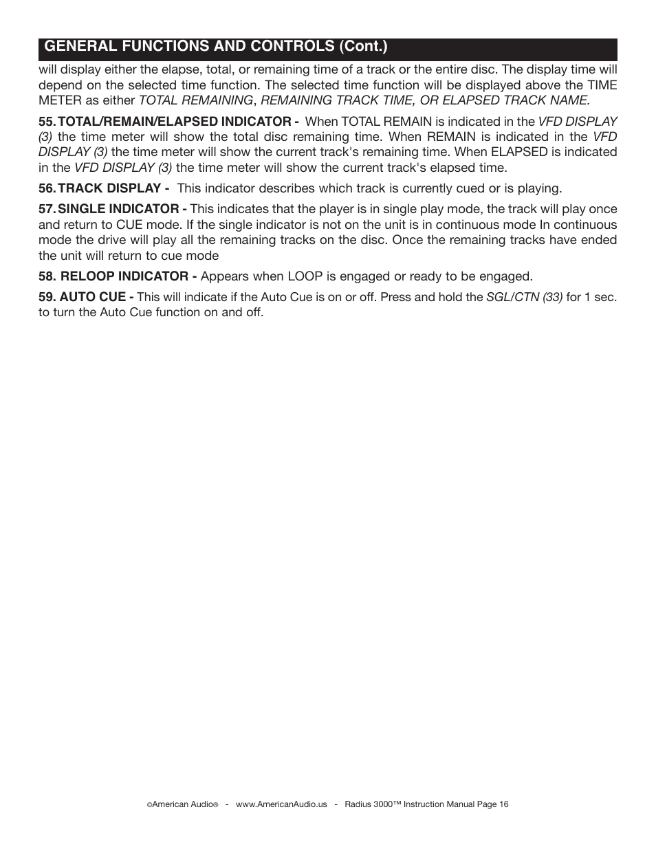 General functions and controls (cont.) | American Audio Radius 3000 User Manual | Page 16 / 44