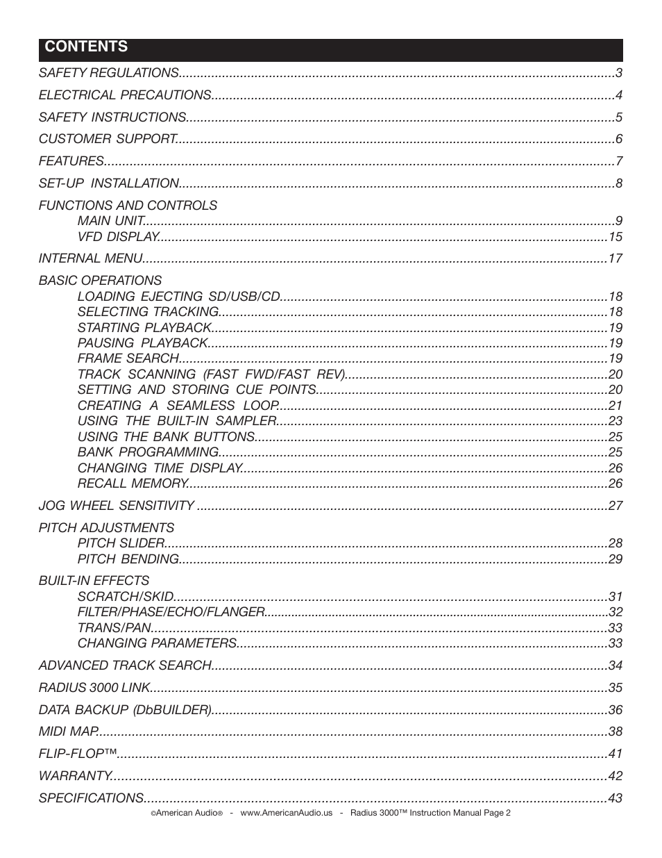 American Audio Radius 3000 User Manual | Page 2 / 44