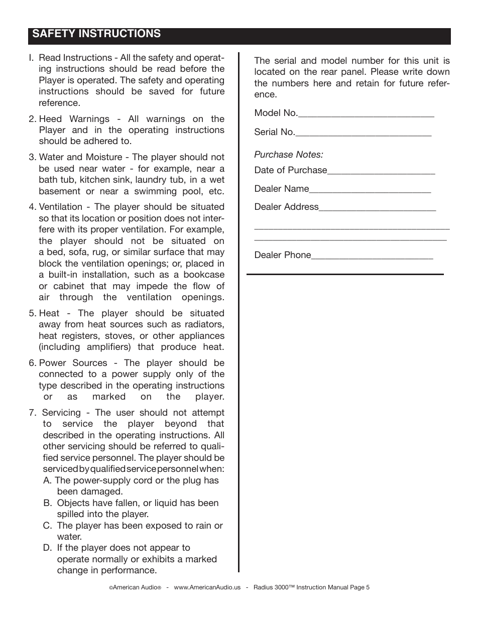 Safety instructions | American Audio Radius 3000 User Manual | Page 5 / 44