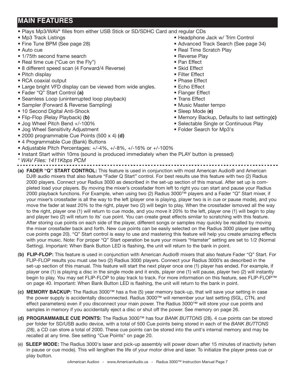 Main features | American Audio Radius 3000 User Manual | Page 7 / 44