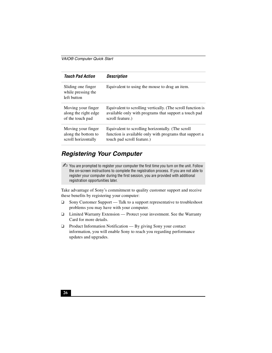 Registering your computer | Sony PCG-Z1VA User Manual | Page 26 / 40