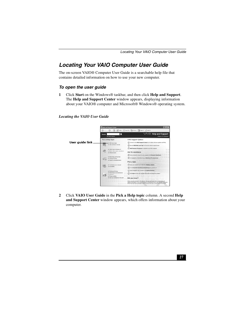 Locating your vaio computer user guide | Sony PCG-Z1VA User Manual | Page 27 / 40