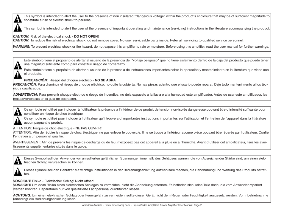 American Audio Professional Power Amplifier User Manual | Page 2 / 16