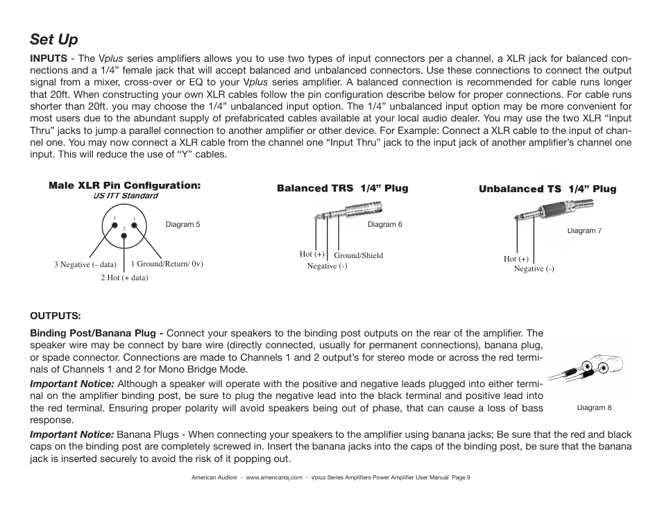 Set up | American Audio Professional Power Amplifier User Manual | Page 9 / 16