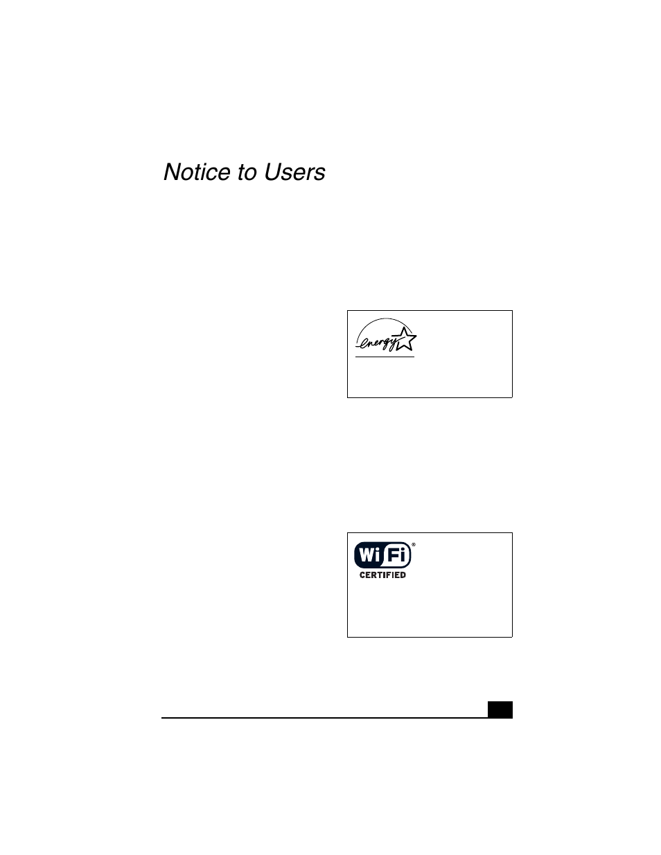 Notice to users | Sony VGN-S150 User Manual | Page 5 / 44