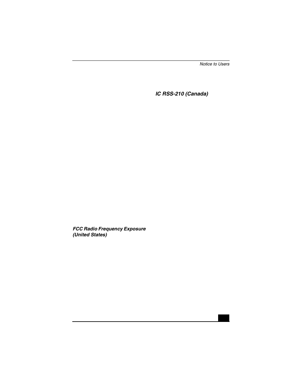 Ic rss-210 (canada), Fcc radio frequency exposure (united states) | Sony VGN-S150 User Manual | Page 9 / 44