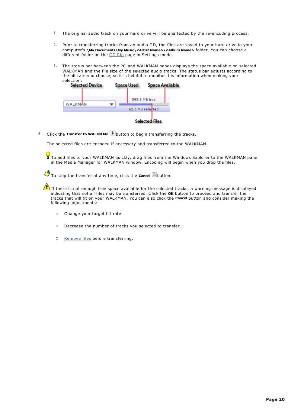 Sony NWZ-S615FSLV User Manual | Page 20 / 58