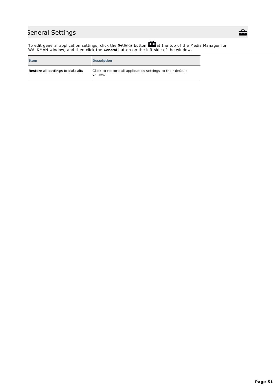 General settings | Sony NWZ-S615FSLV User Manual | Page 51 / 58