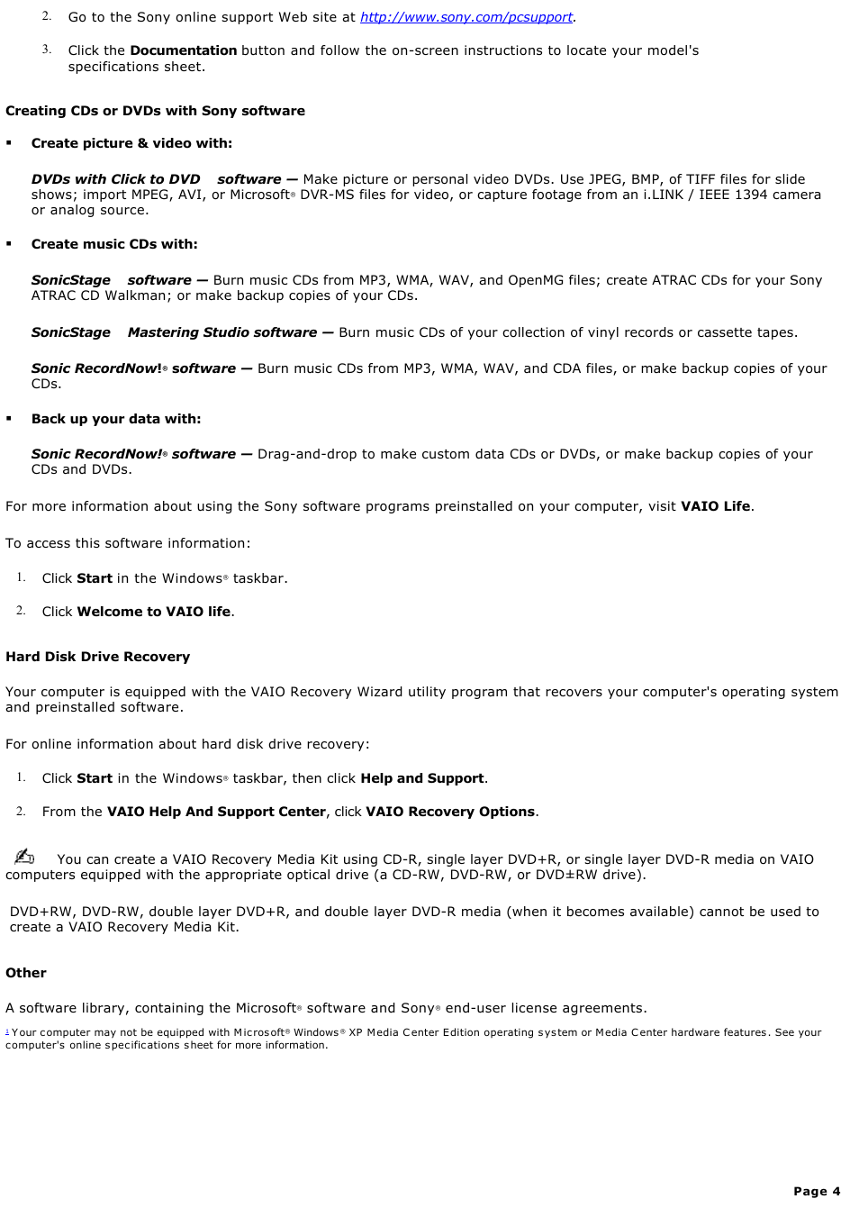 Sony VGC-RB39CP User Manual | Page 4 / 116