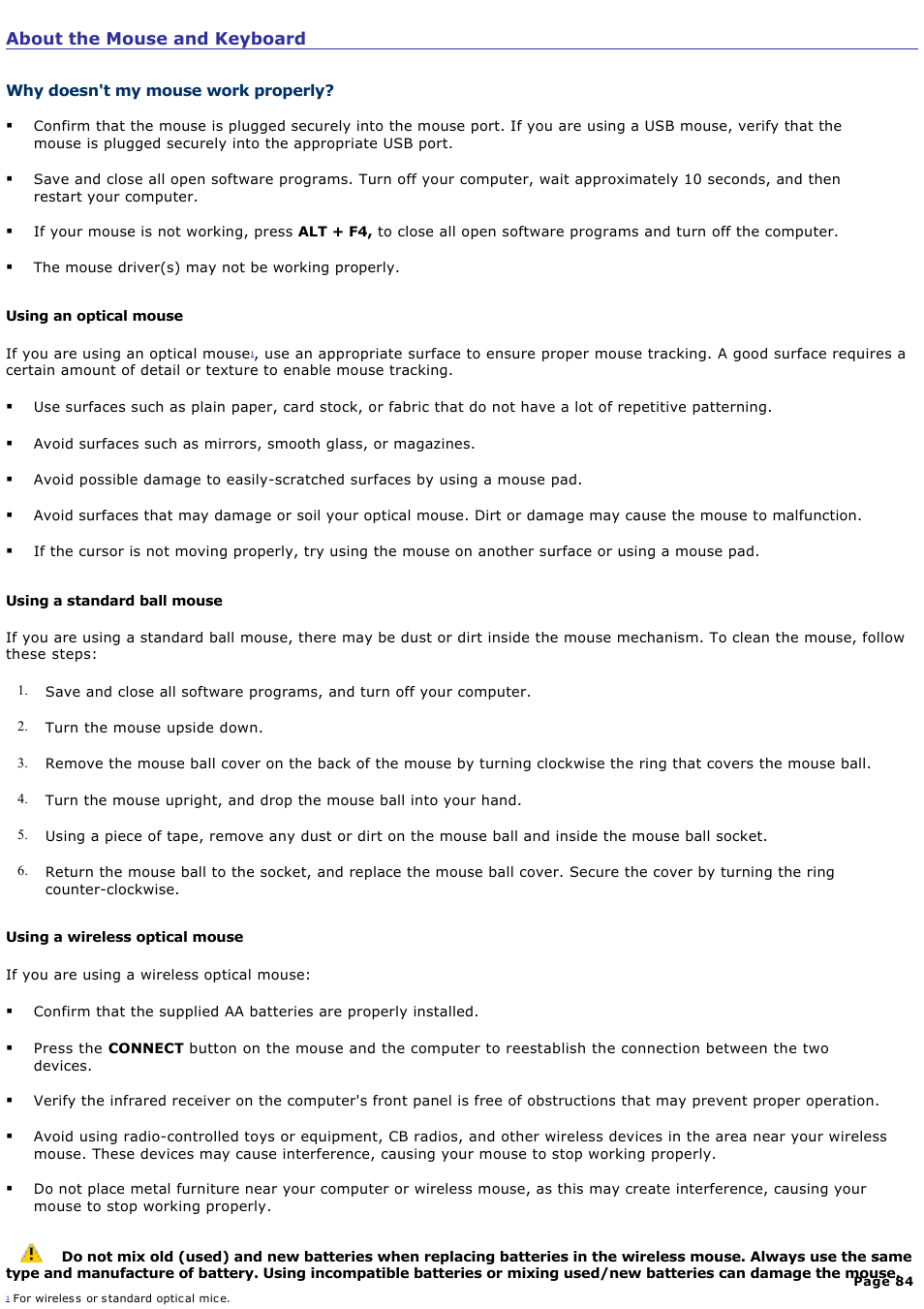 About the mouse and keyboard | Sony VGC-RB39CP User Manual | Page 84 / 116