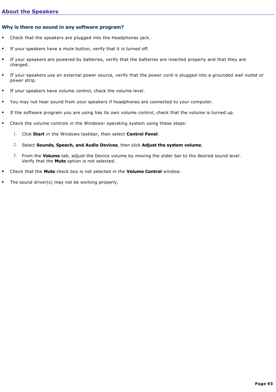 About the speakers | Sony VGC-RB39CP User Manual | Page 93 / 116