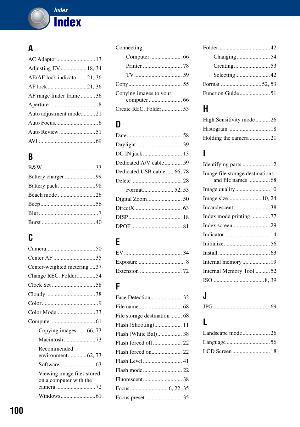 Index | Sony DSC-S780 User Manual | Page 100 / 102