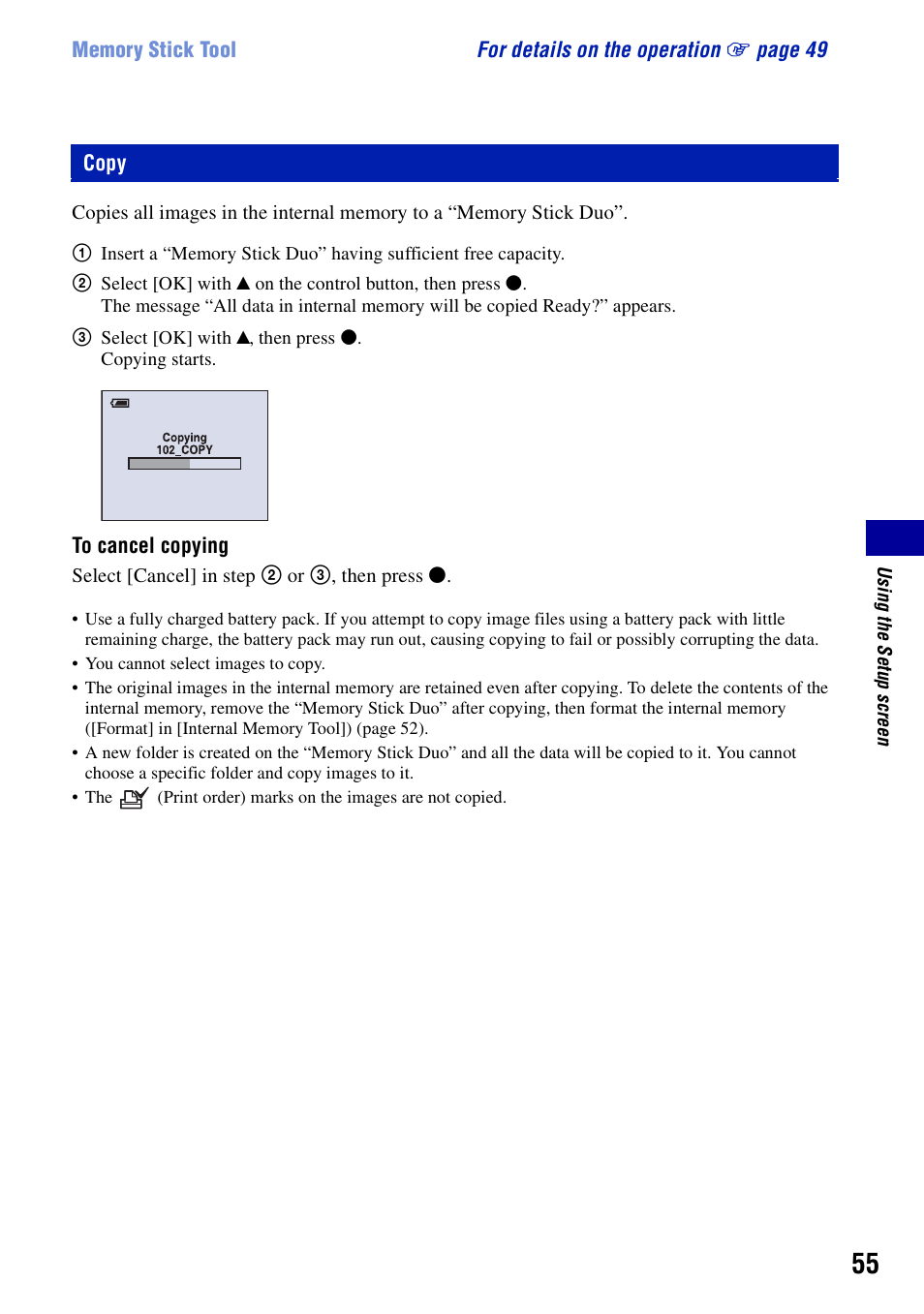 Copy | Sony DSC-S780 User Manual | Page 55 / 102