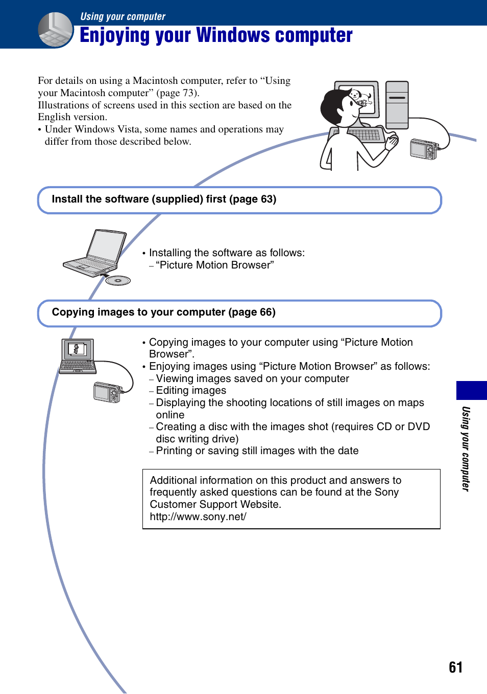 Using your computer, Enjoying your windows computer | Sony DSC-S780 User Manual | Page 61 / 102