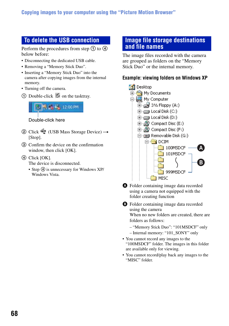 Image file storage destinations and file names | Sony DSC-S780 User Manual | Page 68 / 102