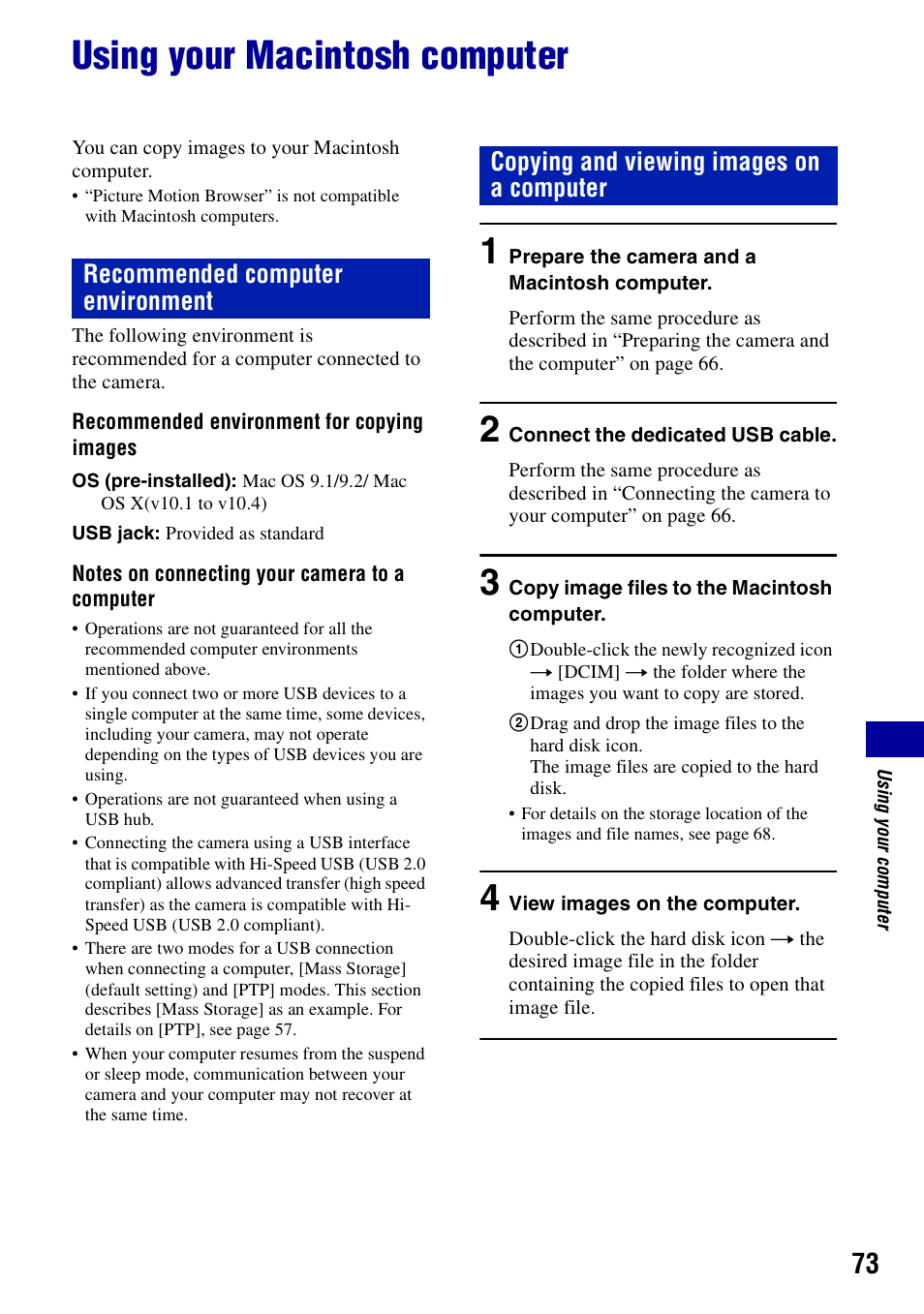 Using your macintosh computer | Sony DSC-S780 User Manual | Page 73 / 102