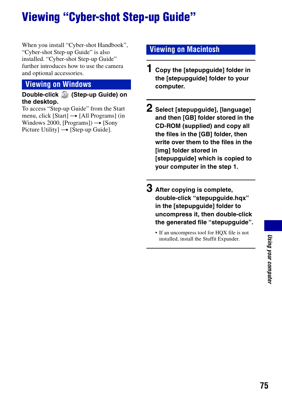 Viewing “cyber-shot step-up guide | Sony DSC-S780 User Manual | Page 75 / 102