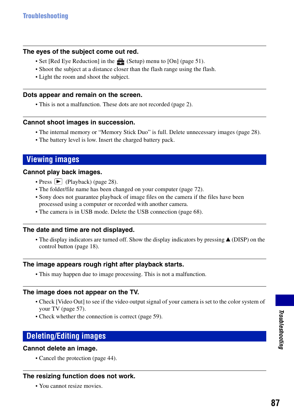 Viewing images, Deleting/editing images, Viewing images deleting/editing images | Sony DSC-S780 User Manual | Page 87 / 102