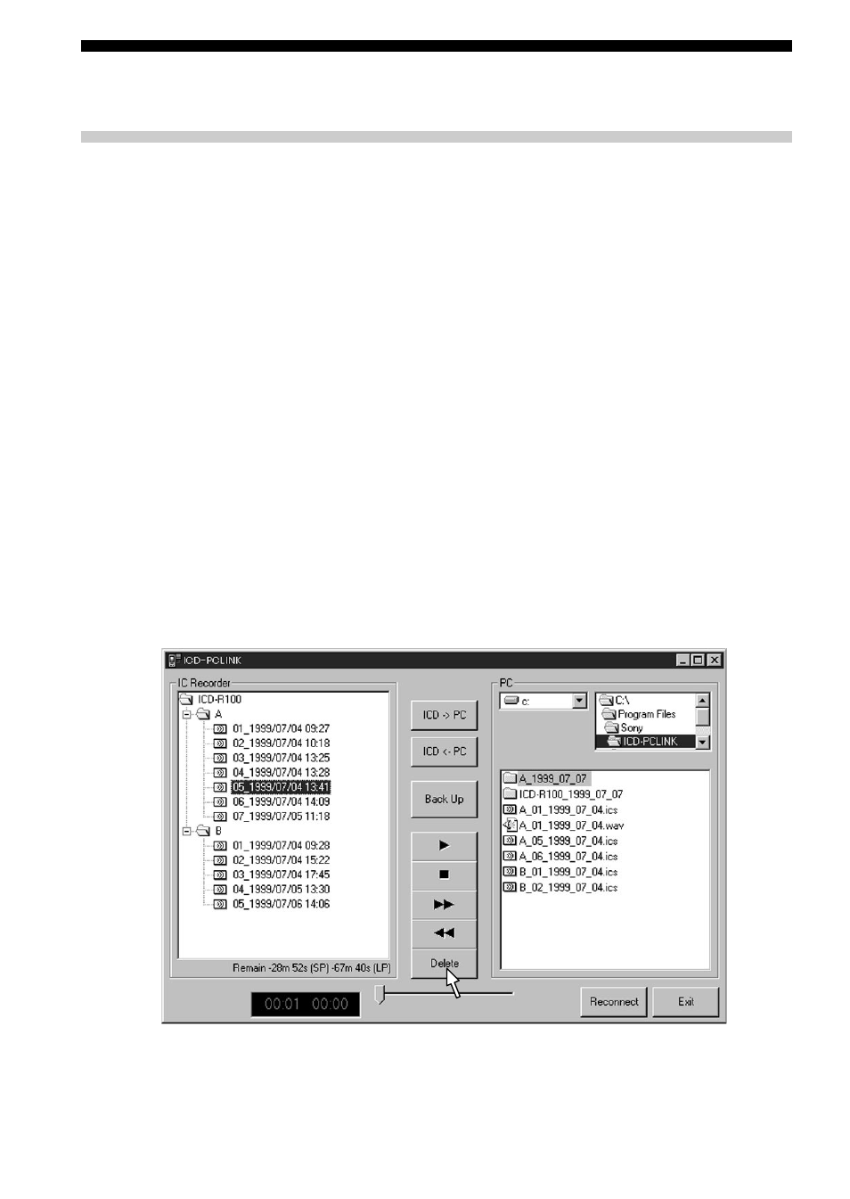 Deleting the messages | Sony ICD-R100PC User Manual | Page 38 / 60