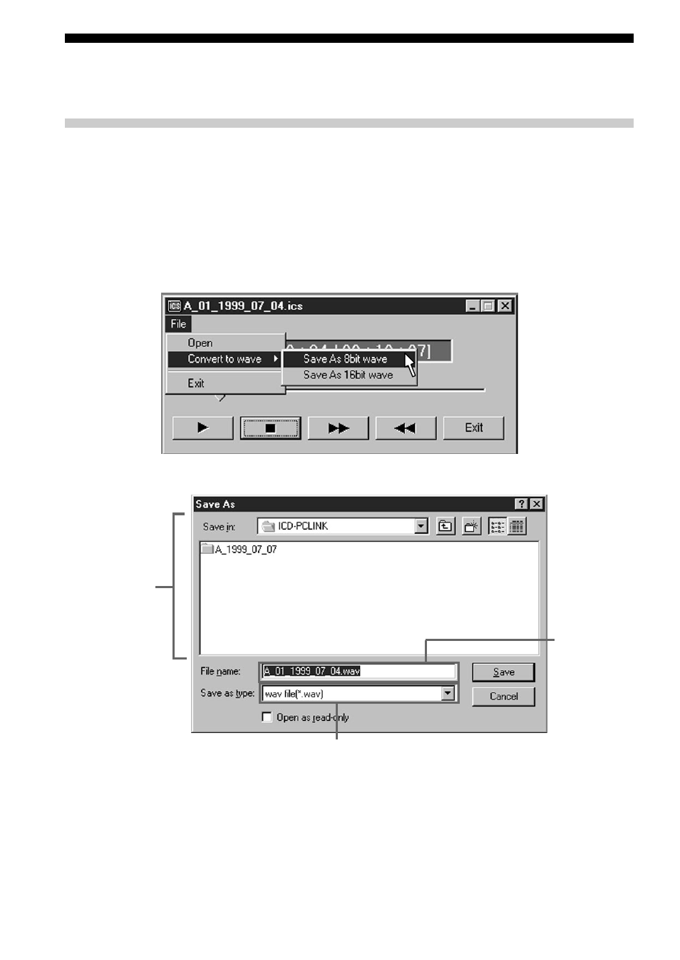 Converting ics files to wav files (ics player) | Sony ICD-R100PC User Manual | Page 50 / 60