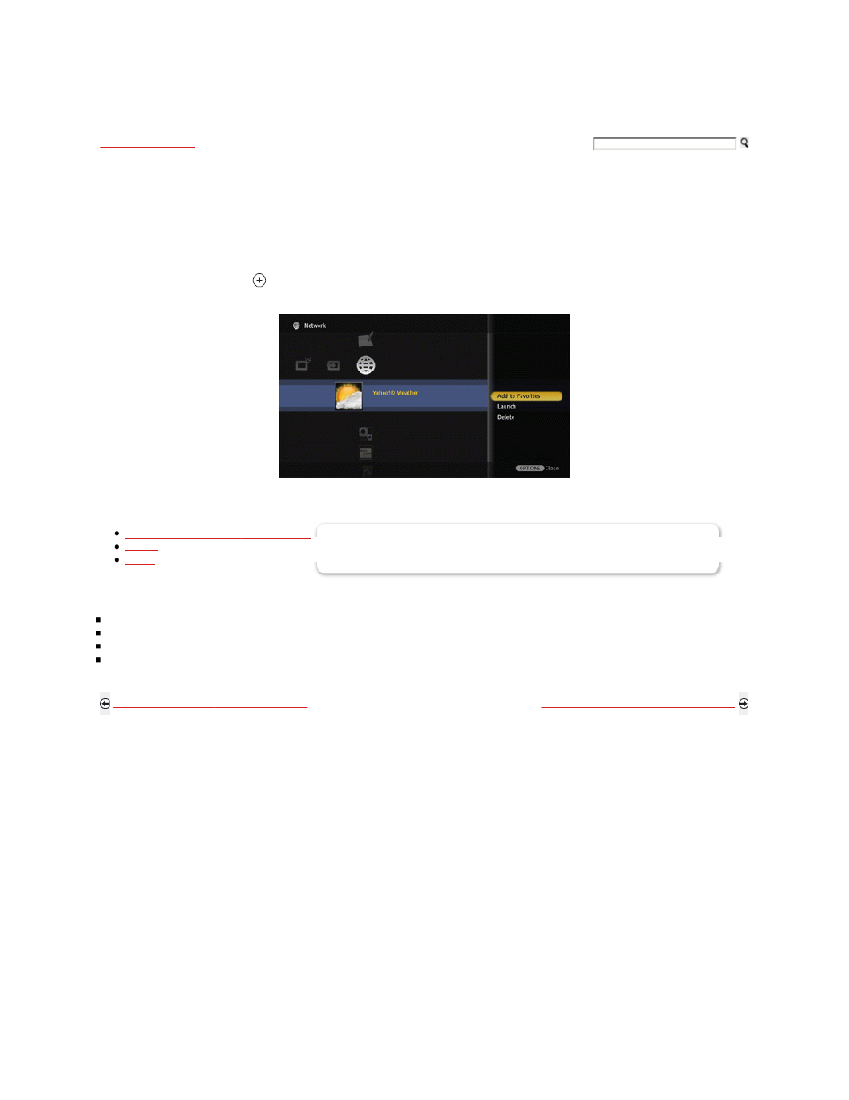 Bravia internet widgets, Launching widgets, Network category icon options menu | Sony KDL-40XBR9 User Manual | Page 126 / 346