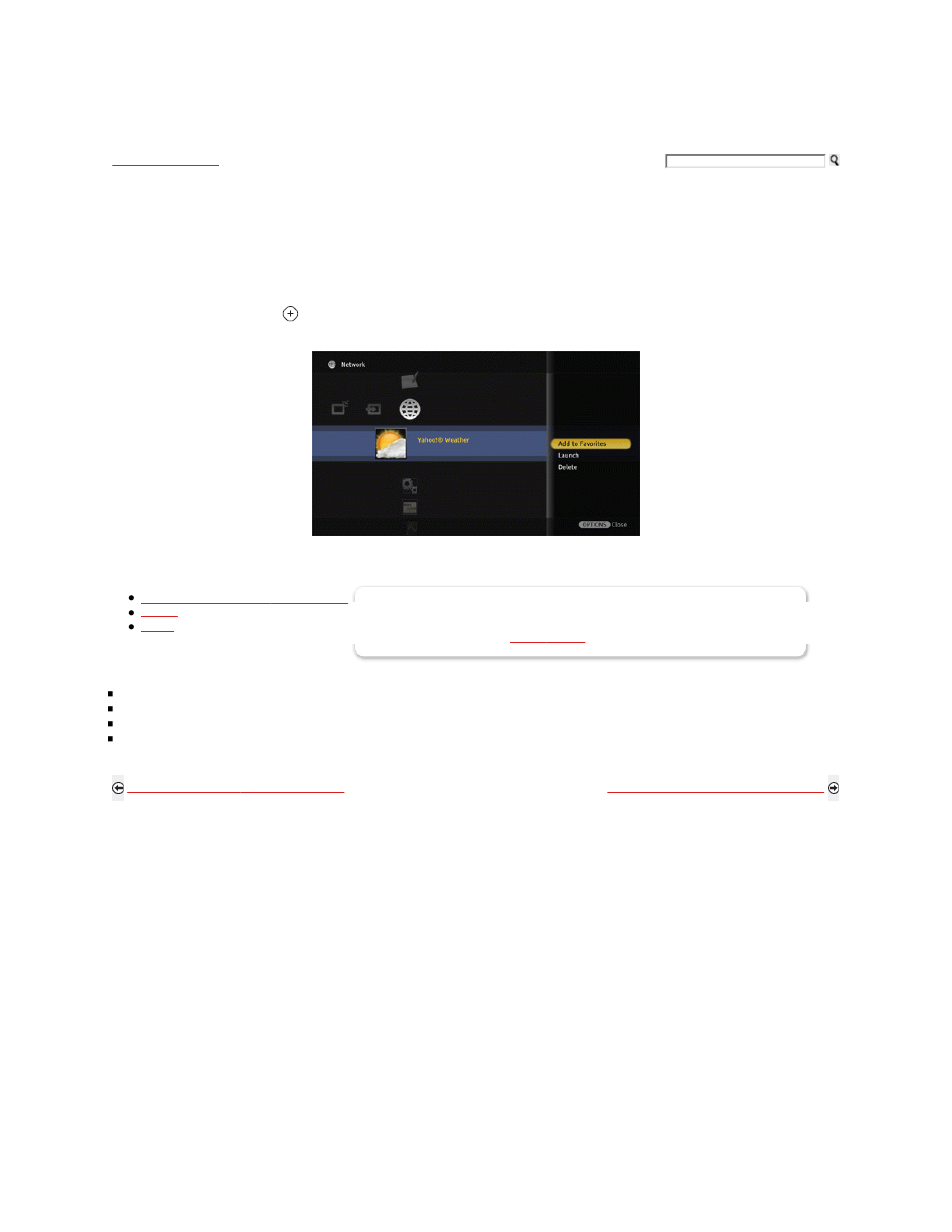 Bravia internet widgets, Launching widgets, Network category icon options menu | Sony KDL-40XBR9 User Manual | Page 127 / 346