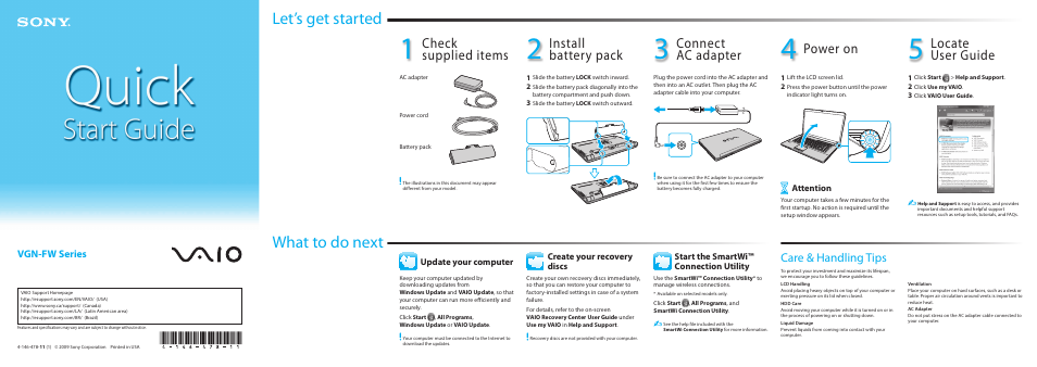 Sony VGN-FW490J User Manual | 2 pages