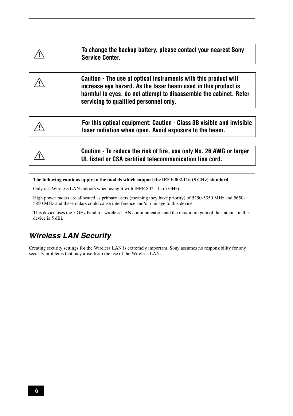 Wireless lan security | Sony VGC-LT15E User Manual | Page 6 / 20