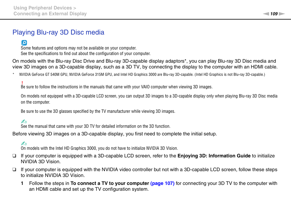 Playing blu-ray 3d disc media | Sony VPCL236FX User Manual | Page 109 / 196