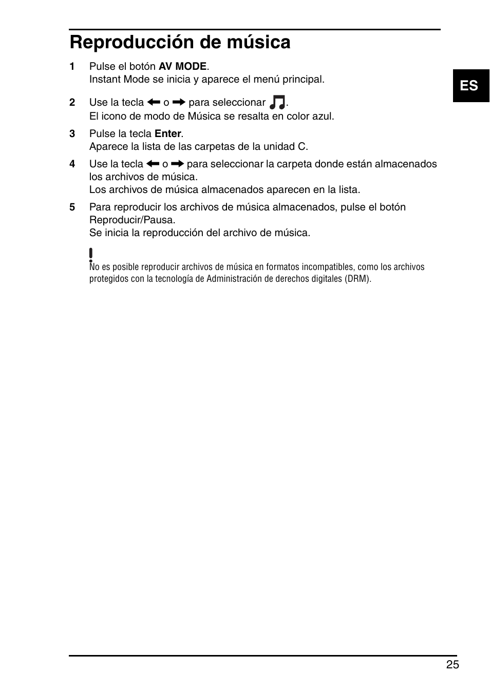 Reproducción de música | Sony Instant Mode User Manual | Page 27 / 72
