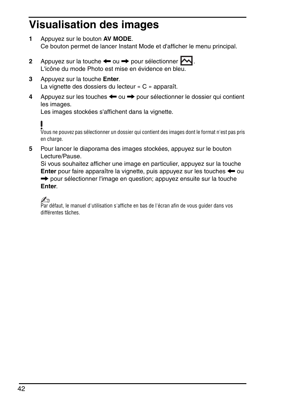 Visualisation des images | Sony Instant Mode User Manual | Page 44 / 72