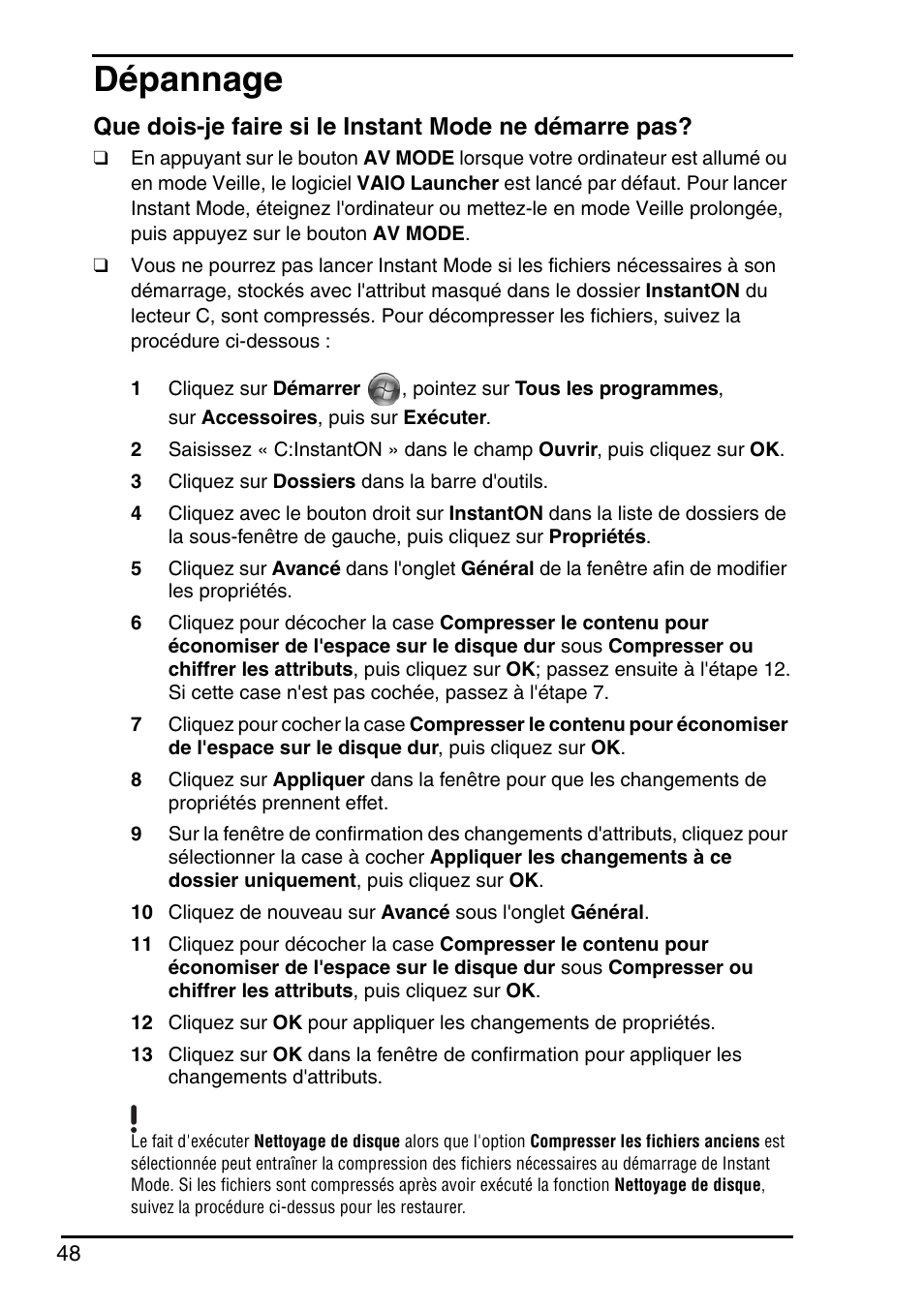 Dépannage | Sony Instant Mode User Manual | Page 50 / 72