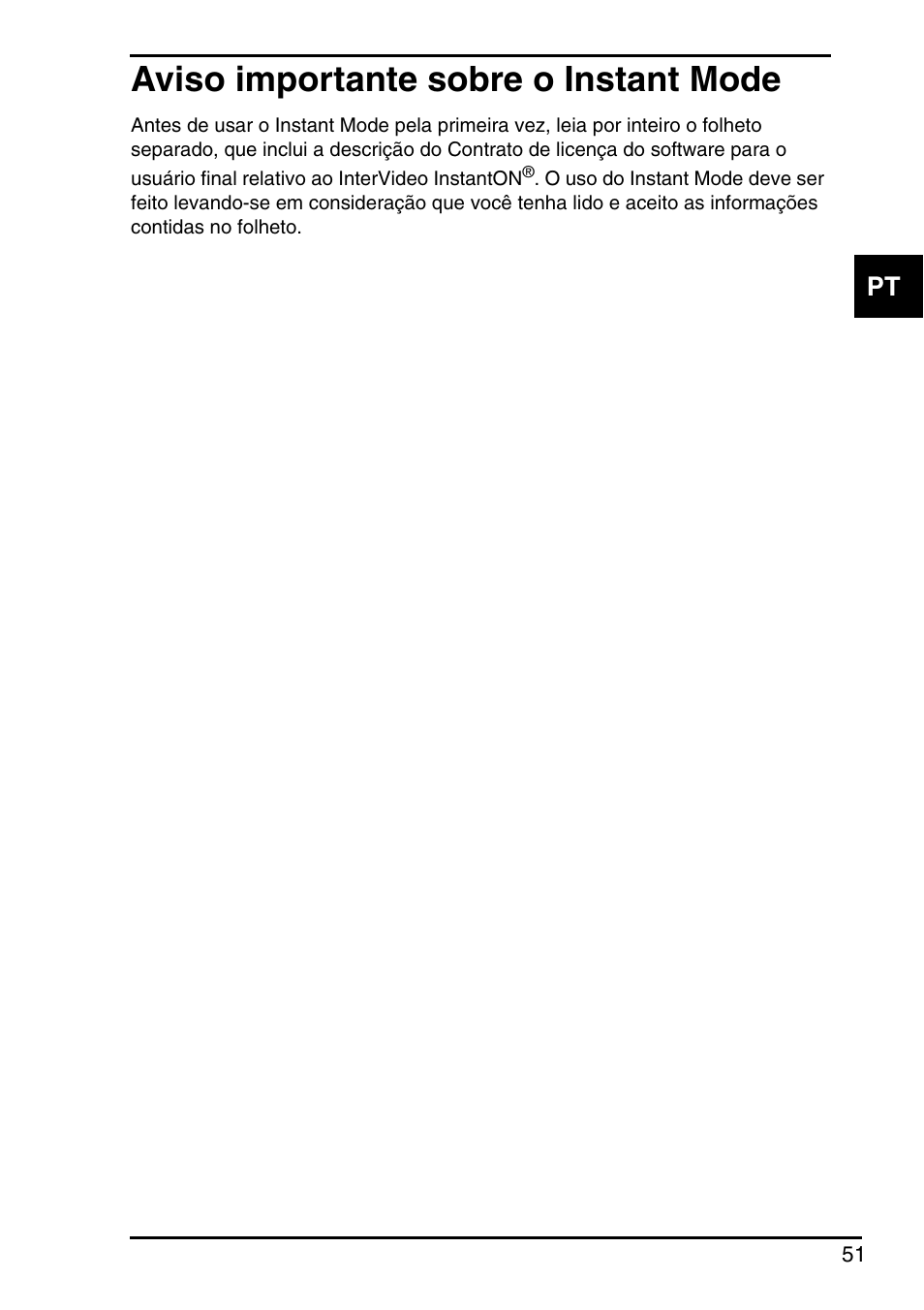 Aviso importante sobre o instant mode | Sony Instant Mode User Manual | Page 53 / 72