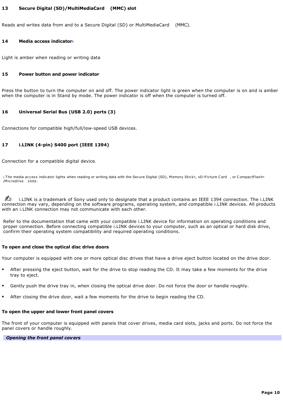 Sony VGC-RA825GY User Manual | Page 10 / 164