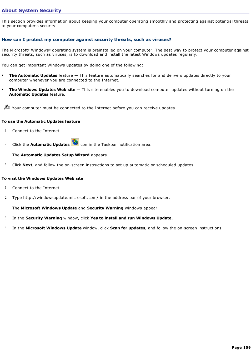 About system security | Sony VGC-RA825GY User Manual | Page 109 / 164