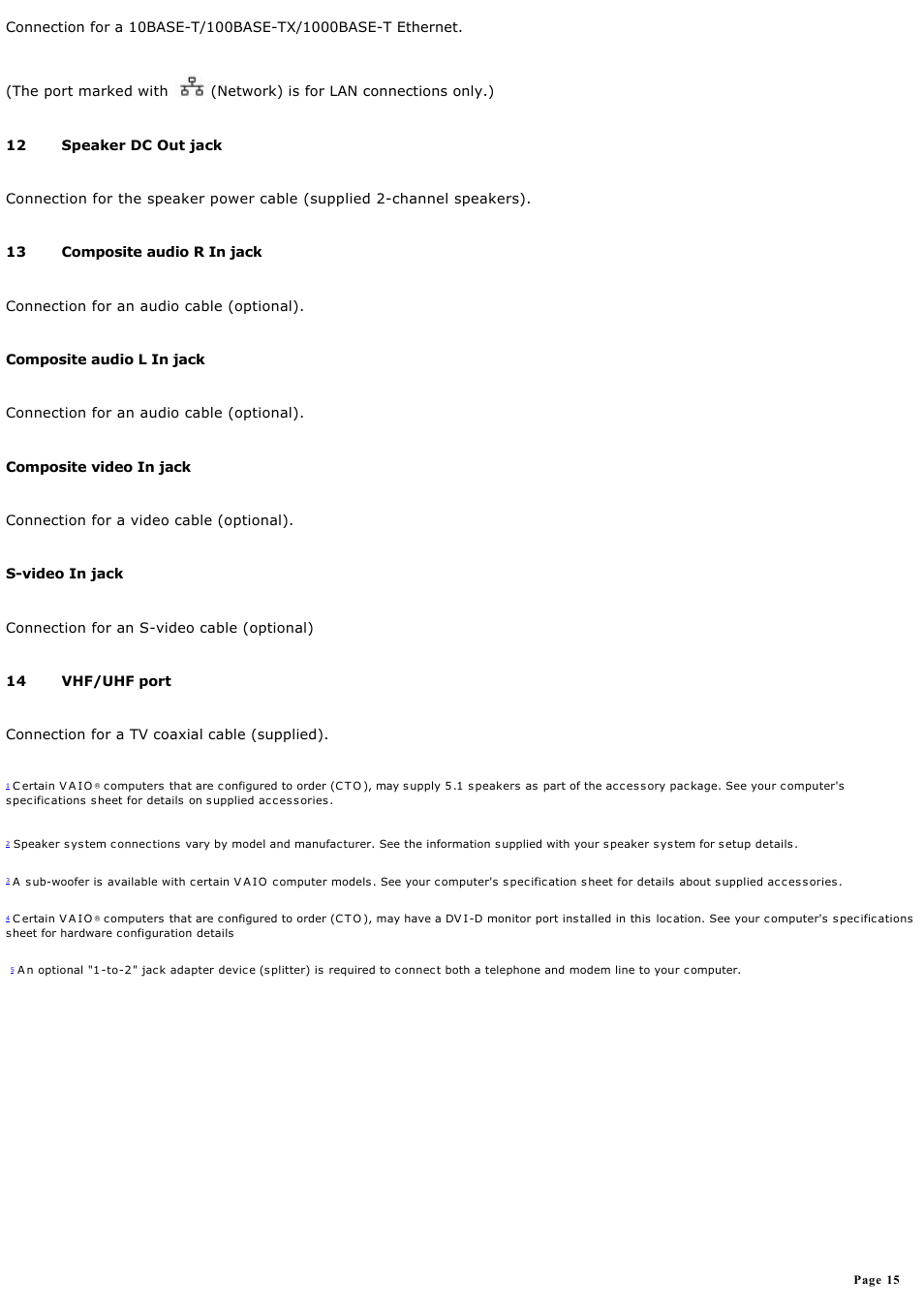 Sony VGC-RA825GY User Manual | Page 15 / 164