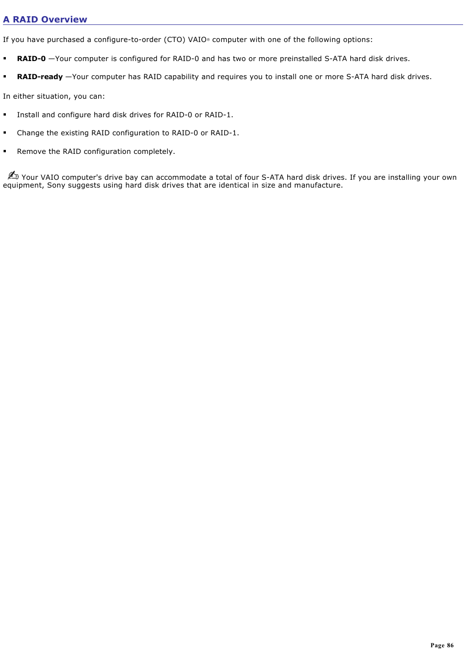 A raid overview | Sony VGC-RA825GY User Manual | Page 86 / 164